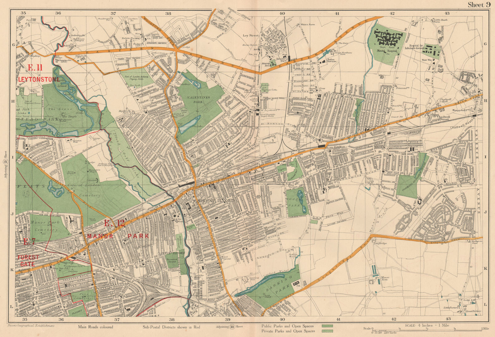 ILFORD Barking Wanstead Flats Goodmayes Newbury Park Becontree. BACON 1927 map